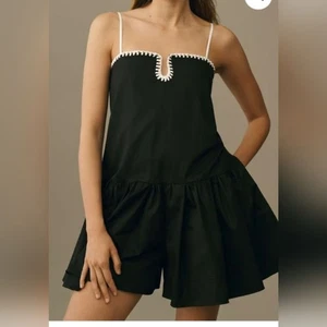 Anthropologie Mare Mare Square-Neck Romper Black White Trim Large L Excellent - Picture 1 of 4