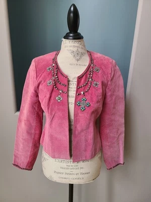 Chaqueta de cuero de gamuza con tachuelas adornada ROSA Double D Ranch PEQUEÑA ¡Buc! RARO! Foto 1 de 4