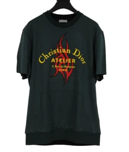 Dior Mens Atelier Logo Short Sleeve Sweatshirt Medium Green Gold Red Viscose - Picture 1 of 9