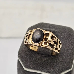 MENS VINTAGE FLORENTINE DESIGN 10K GOLD BLACK STAR SAPPHIRE RING,10 - Picture 1 of 7
