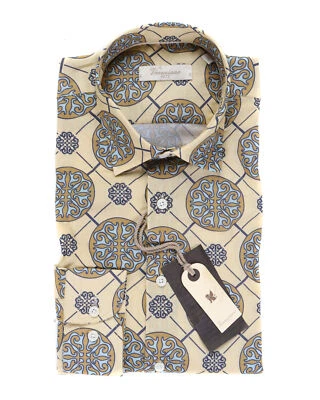 ABITO CAMICIA VENEZIANO 1973 NAPOLI beige floreale popeline cotone 2XL nuovo con etichette - Immagine 1 di 2