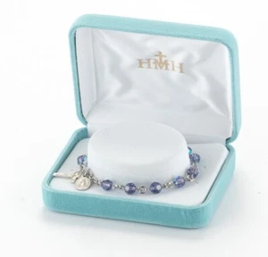 Tanzanite Round Shaped Sterling Silver Finest Austrian Crystal Rosary Bracelet - Picture 1 of 2