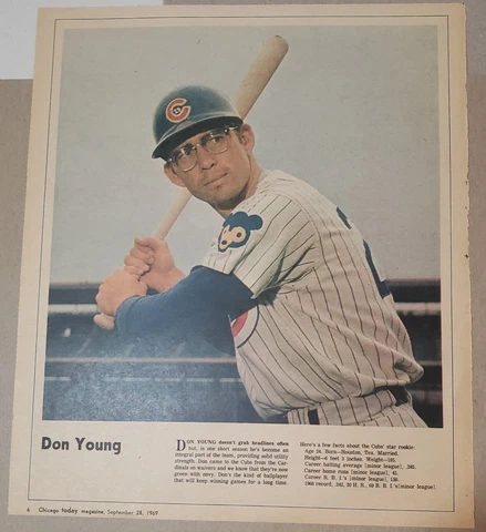 Rare 1969 Chicago Today Cubs Poster Newspaper Insert Don Young 11 x 13" EX Cover