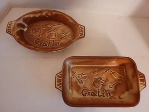2 Kera Italia Italy Baking Dishes Au Gratin Dish, Raised Design with Handles - Picture 1 of 4