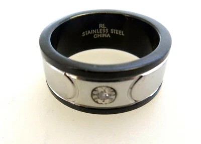  Alianza de boda de acero inoxidable y cerámica negra para hombre con diamante 9 mm               Foto 1 de 3