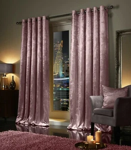 Blush Pink Crushed Velvet Curtains PAIR Ring Top Eyelet OR Pencil Pleat Tape Top - Picture 1 of 4