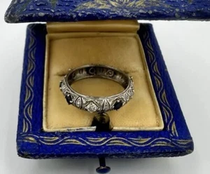 Palladium Wedding Band 4 Diamonds 5 Sapphires WWII Era Ring Sz 7 Rare - Picture 1 of 17