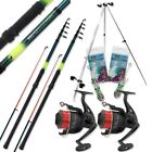 Sea Fishing Set up 2x 12ft Telescopic Beachcaster Rods & Reels Tripod & Tackle