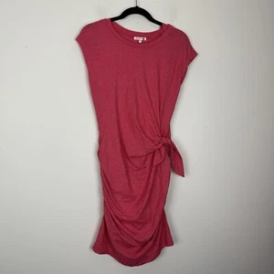 Sundry Pink Short Sleeve Side Tie Ruched Midi Dress Size 2 Stretchy Knit - Picture 1 of 5