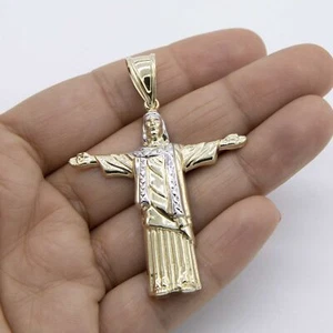 2 1/2" Jesus Christ Christ the Redeemer Pendant Real 10K Yellow White Gold - Picture 1 of 7