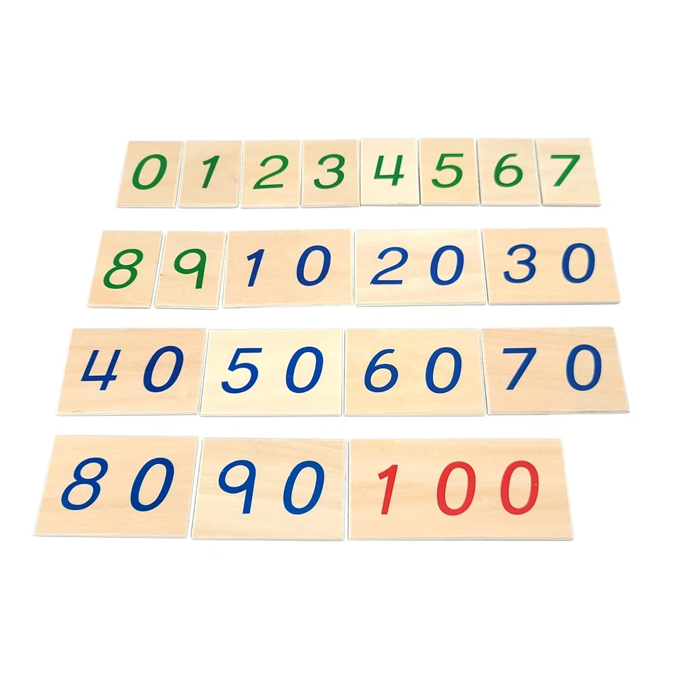 Маленькие деревянные номерные карточки (0-100) - МАТЕМАТИЧЕСКИЕ МАТЕРИАЛЫ МОНТЕССОРИ - Изображение 1 из 1