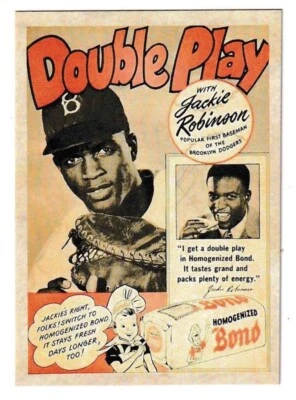 JACKIE ROBINSON HOMOGENIZED BOND BREAD ADVERTISING PROMO REPRODUCTION CARD  - Image 1 of 2