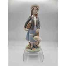 Vintage Lladro Autumn Figurine School Girl With Doll Fall Leaves #5218