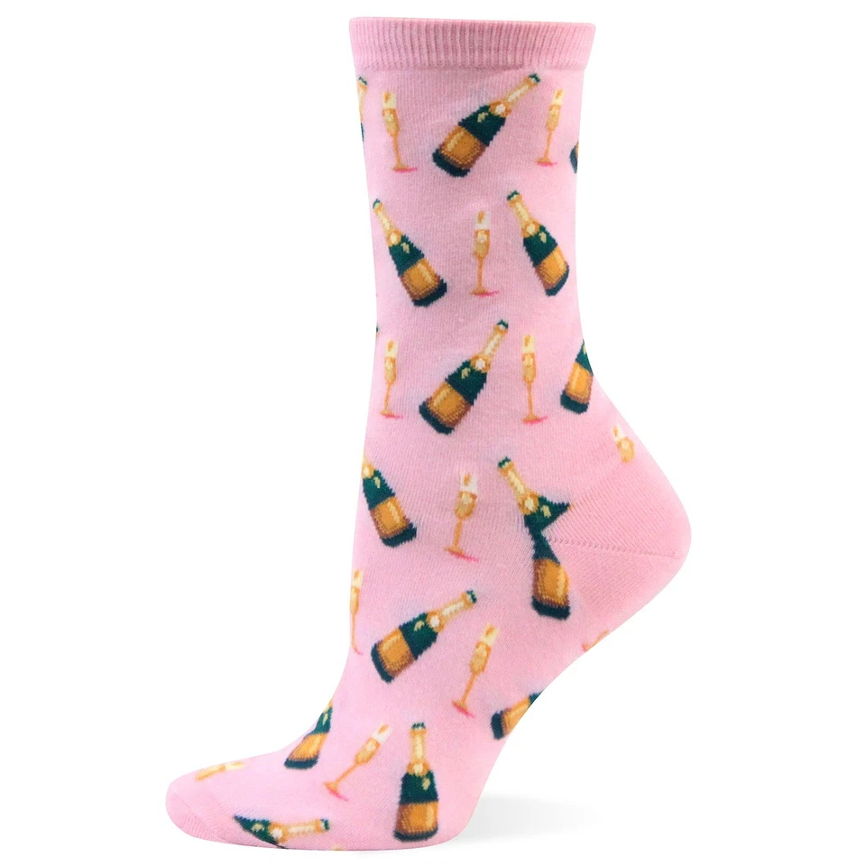 Hot Sox ESF15072 Champagne Glasses Sock (Pink), Sock Size 9-11, Ankle length - Image 1 of 2