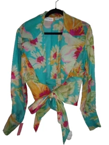 NWT VINTAGE NORDSTROM ALBERT NIPON FLORAL PRINT SILK TIE FRONT WAIST JACKET 6 - Picture 1 of 9