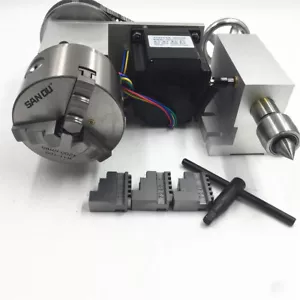 Rotary Axis 4th Axis 3 Jaw 100mm Lathe Chuck NEMA34 Stepper Motor MT2 Tailstock - Picture 1 of 12