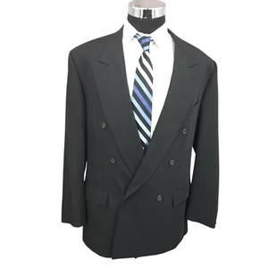 Vtg Givenchy 2 Piece Suit Mens 44L Black Double Breasted Pants 36x31 Cuffed Peak - Picture 1 of 15