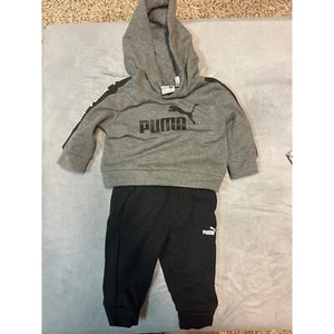 Puma Infant Tracksuit Set Hoodie & Pants Logo Gray Black 3-6M - Picture 1 of 8