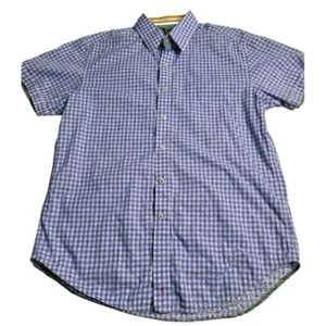 3188 Robert Graham Blue Check Short Sleeve Button Down Large - Picture 1 of 8