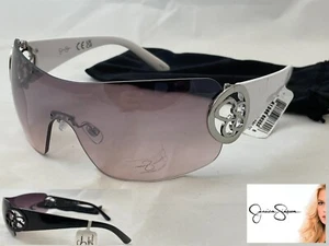 JESSICA SIMPSON Shield Designer Signature Logo Oversized Wrap Rimless Sunglasses - Picture 1 of 12