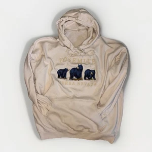 John Galt Yosemite 1991 Bears Hoodie Sweatshirt Men OS Beige Heavy Pullover - Picture 1 of 9