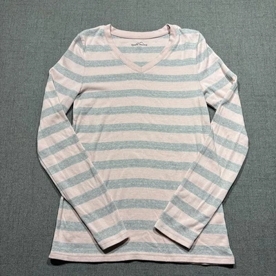 Camiseta Pullover Eddie Bauer Mujer Talla Pequeña Cuello en V Manga Larga Rosa Gris Foto 1 de 4