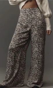 Anthropologie Maeve Palooza Leopard Print Long Wide-Leg  Size L Old Money Career - Picture 1 of 5