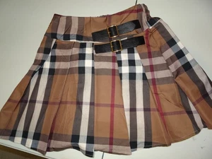 Designer Inspired Striped Check Pleated Lined Pull On Short Skirt Size S/M NWOT - Picture 1 of 6