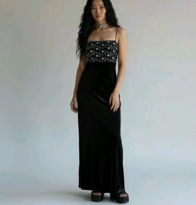 Винтажный Roberta Y2K 90-х годов платье макси бархат блестящий цветочный ведьмы прихоти гламур - Изображение 1 из 4