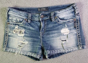 Silver Jeans Aiko Blue Denim Jean Shorts Distressed Destructed Women Size W31 - Picture 1 of 10