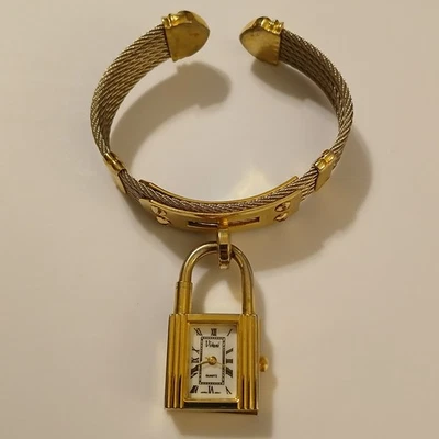 Reloj Pulsera Cuarzo Cuadrado Candado Dos Tonos De Colección Vivani - Deslustrado Foto 1 de 4
