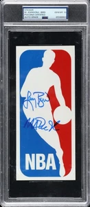 Larry Bird & Magic Johnson Signed NBA Logo Sticker Decal, PSA Auto 10 - Picture 1 of 2