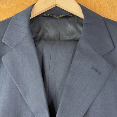 Pronto Moda Suit Mens 40L Navy Blue Striped Super 140s Wool Pants 34x32 Pleated - Image 1 of 4