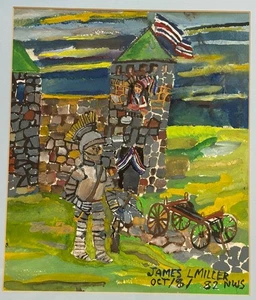 James L. Miller Jim Washington Pintura Original Castillo Renacimiento Arte Popular De Colección - Imagen 1 de 13