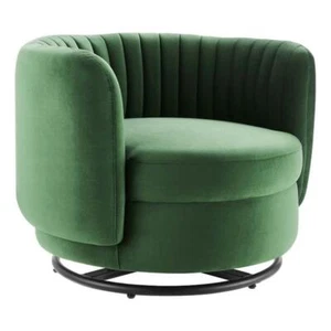 Modway Embrace Upholstered Velvet Fabric Swivel Chair in Black/Emerald Green - Picture 1 of 7
