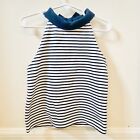 Janie And Jack Sleeveless Blouse Collared Top Navy Blue Striped Girls Size 4