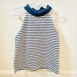 Janie and Jack Sleeveless Blouse Collared Top Navy Blue Striped Girls Size 4 - Picture 1 of 4