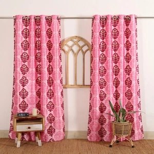 FLORAL GROMMET BLACKOUT LINEN WINDOW CURTAINS LIVING ROOM BEDROOM DRAPES 2 PC - Picture 1 of 4