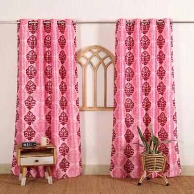 FLORAL GROMMET BLACKOUT LINEN WINDOW CURTAINS LIVING ROOM BEDROOM DRAPES 2 PC - Image 1 of 4