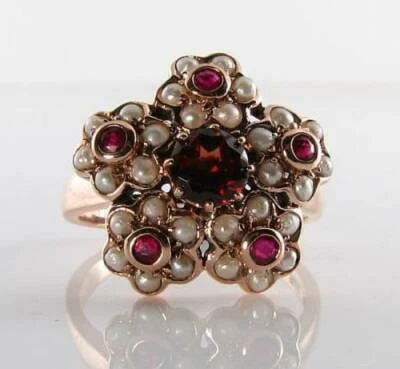 BIG 9CT 9K ROSE GOLD GARNET PEARL RUBY ART DECO INS RING FREE RESIZE - Image 1 of 4