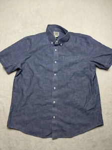 LL Bean Traditional Fit Mens L Blue Denim Shirt Button Short Sleeve Crosshatch - Picture 1 of 7