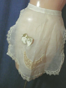 Vintage Semi-sheer Hostess Apron LACE Chiffon  Satin Bow - Picture 1 of 6