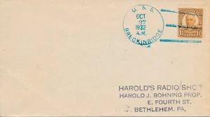 POSTAL HISTORY MILITARY NAVAL COVER - 1932 USS BRECKINRIDGE DD-148 BLUE CANCEL - Picture 1 of 2