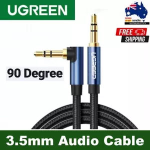 Ugreen 90 Degree Right Angle 3.5mm Male to Male Braid Aux Stereo Audio Cable 2m - Picture 1 of 12