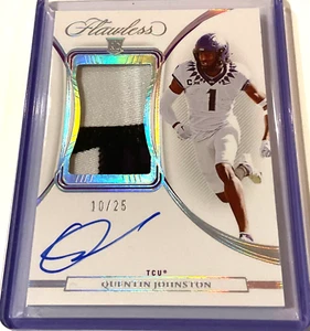 2023 Panini Flawless Collegiate Quentin Johnston Rookie, Patch & Auto Card 10/25 - Picture 1 of 2
