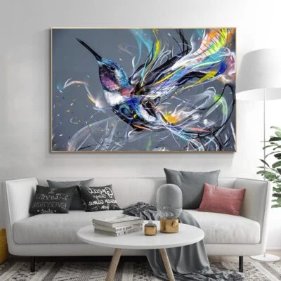 Pintura abstrata em tela beija-flor pôster de parede impressão arte parede quadro de parede - Imagem 1 de 4