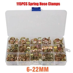 115pcs Zinc Plated Spring Hose Clamps 6-22mm Tube Clamp Fastener Assortment Kit - Picture 1 of 9