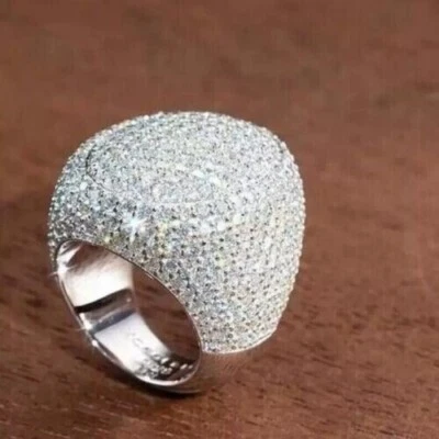 Anillo de compromiso para hombre meñique helado corte redondo de 4,00 quilates en plata de ley 925. Foto 1 de 4