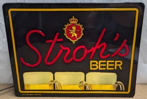 Vintage 1985 Stroh’s Beer w/ 3 Mugs Scene Lighted Sign 21" x 16" - Picture 1 of 8