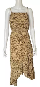 Layered Ruffle Dress Womens Size 12 Tan & Black Leopard Print Sleeveless Party - Picture 1 of 7